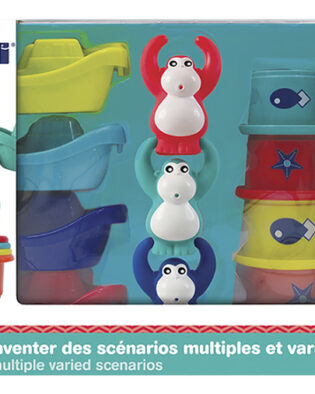 coffret de baignoire avec 4bateaux et 3singes