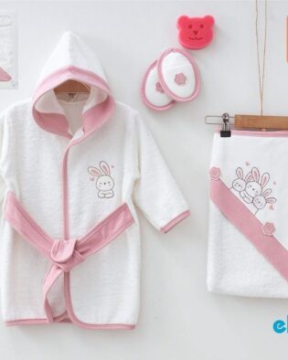 confortable coffret sortie de bain lapin vieux rose